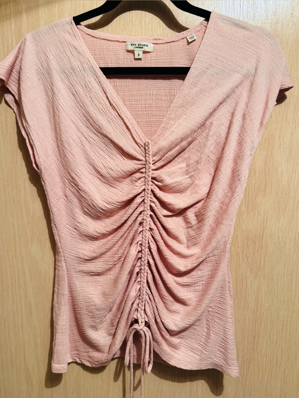 Studio Pink Ruched V-Neck Short Sleeve Top